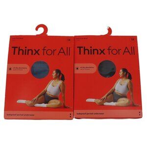 Thinx Womens 1X Plus Size 2 Pair Lace Trim Brief Period Panty Storm Black NEW